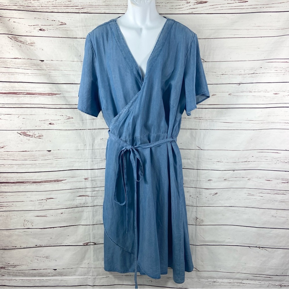 Loft Wrap Dress Women’s 24 Blue Denim V-Neck Short Flare Sleeves